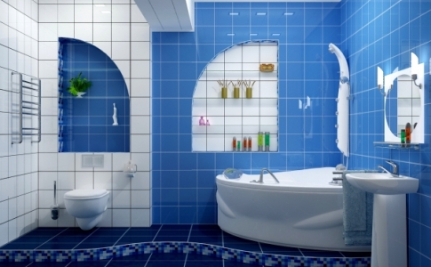 Бело-голубая ванная комната