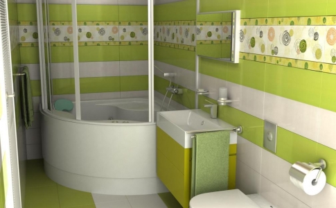 Небольшая ванная комната в бело-зеленых тонах